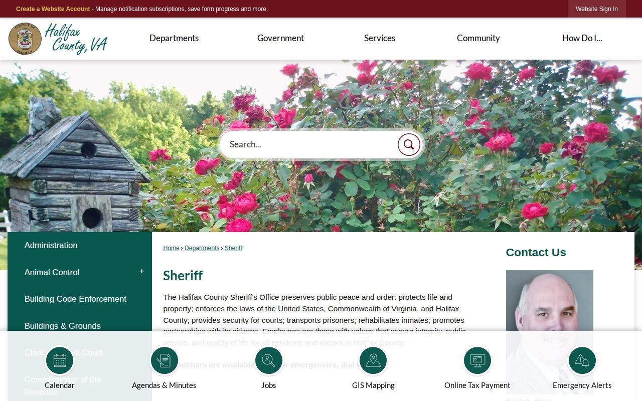 Halifax County Sheriff warrant-record contact source